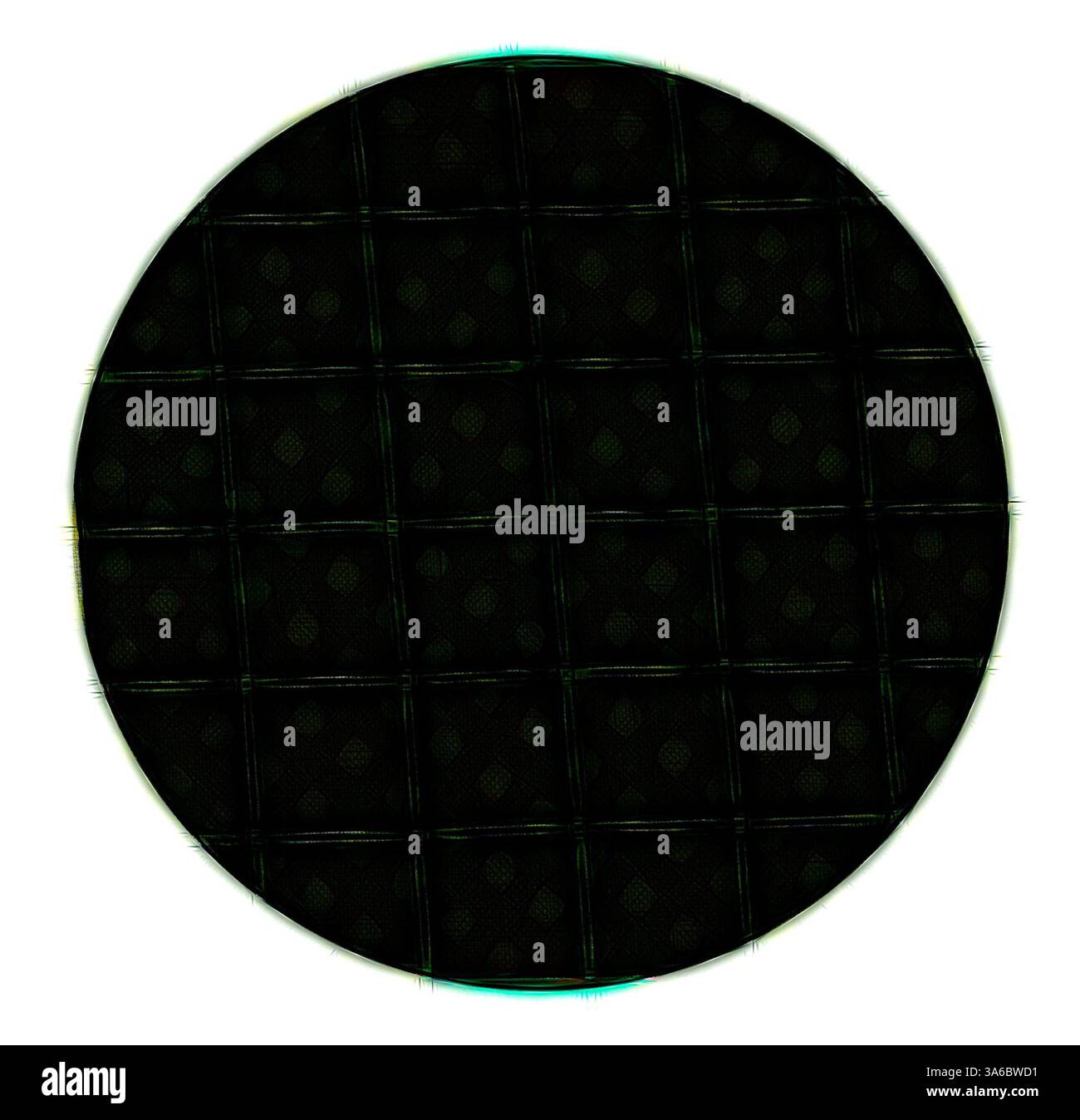 Ein strukturiertes Kreismuster mit einem Gitter aus Rautenformen, das eine optisch faszinierende Oberfläche mit subtilen Lichtern und Schatten schafft. Klassische Kunst mit modernem Touch, neu interpretiert von Artotop, transformierte französische Stoffe, erste Hälfte des 19. Jahrhunderts Stockfoto
