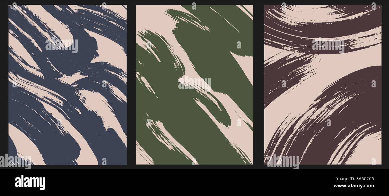 Abstrakte Pinselfarbe Hintergrund Set. Vintage-Grunge-Textur. Retro-Vektor-Poster-Kollektion in Blau, Braun, Grün und Beige Stock Vektor Abstrakte Pinselfarbe Hintergrund Set. Vintage-Grunge-Textur. Retro-Vektor-Poster-Kollektion in Blau, Braun, Grün und Beige Stock Vektor