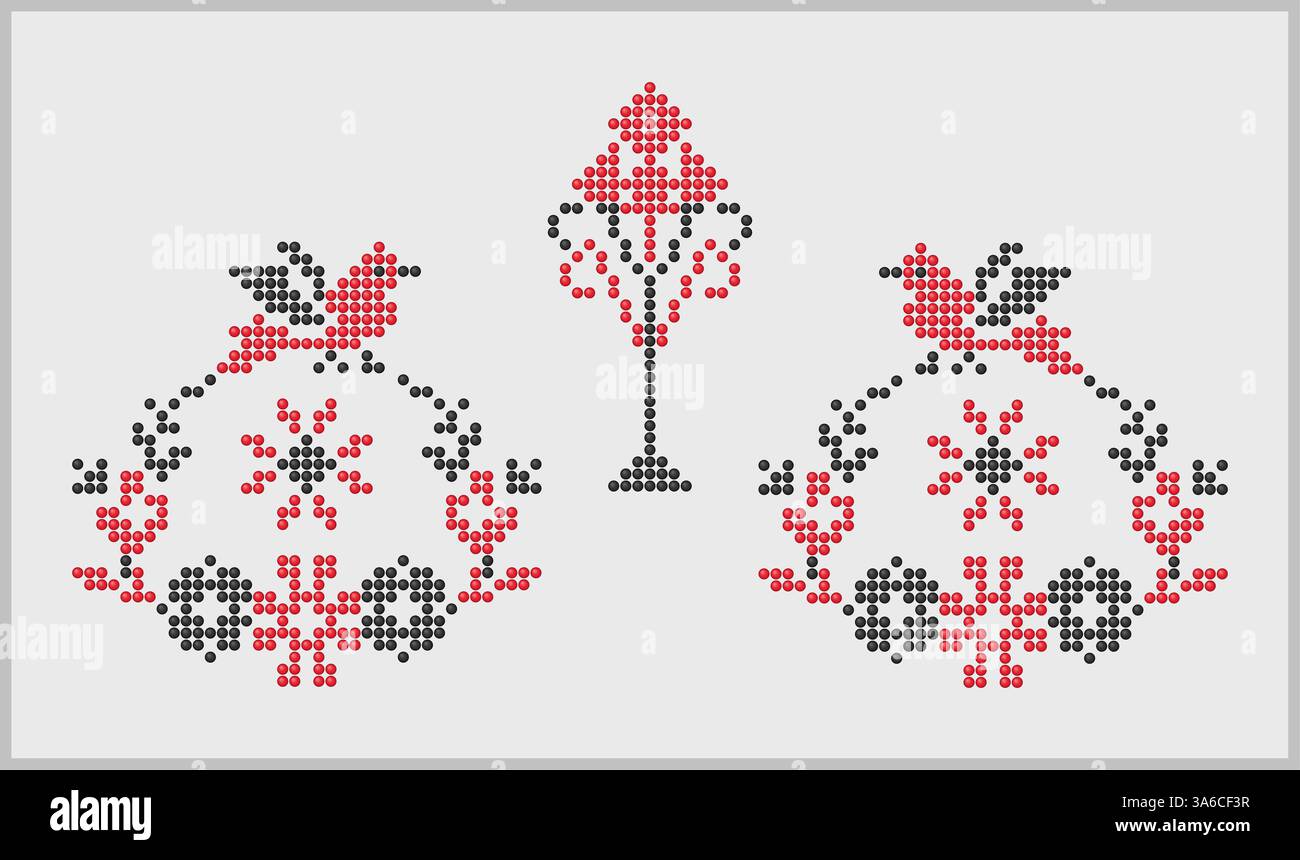 Traditionelle südliche Ukraine symmetrische Stickerei und Perlen Kunstmuster, ethnische Ornamente mit Vögeln Stockfoto