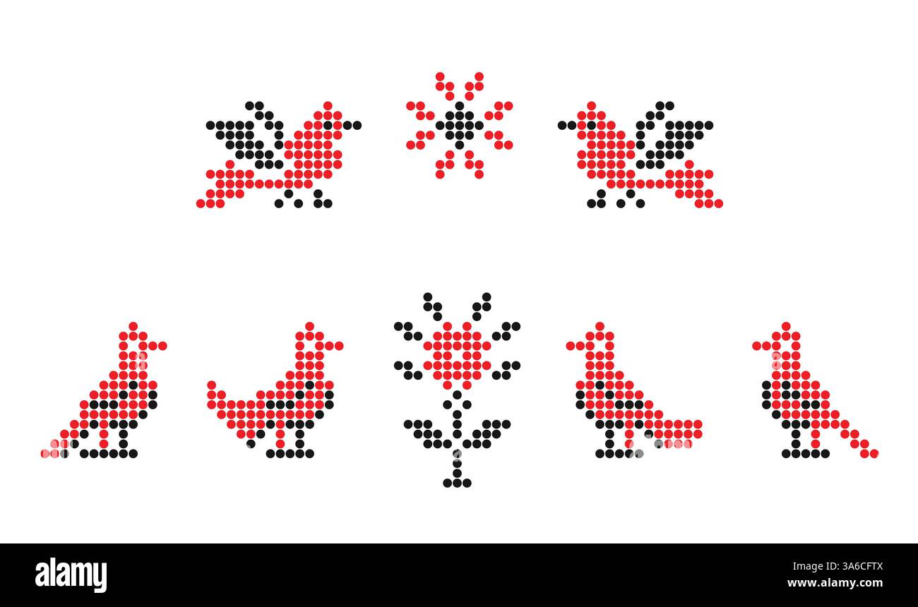 Vögel traditionelle Stickerei aus der Südukraine, ethnisches Dekorationsmuster Stockfoto