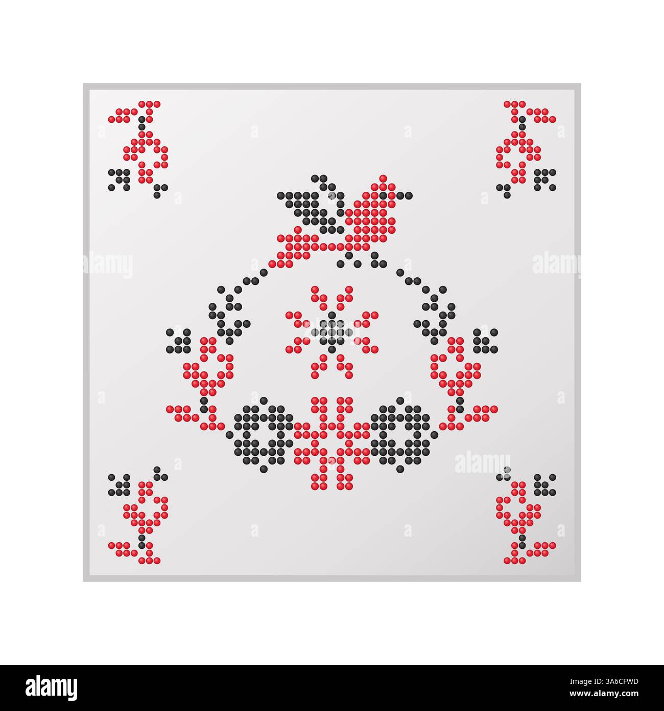 Traditionelles ethnisches Ornament auf quadratischer Fliese mit Stickereien aus der Südukraine und Kunstmustern mit Perlen Stockfoto