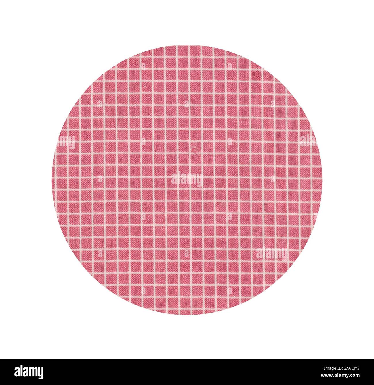 Ein kreisförmiges Muster mit einem hellrosa Gitterdesign mit gleichmäßig angeordneten Quadraten. Klassische Kunst mit modernem Touch, neu interpretiert von Artotop, transformierte französische Stoffe, erste Hälfte des 19. Jahrhunderts Stockfoto