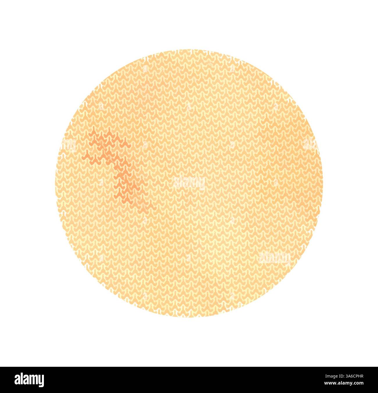 Eine strukturierte, kreisförmige Oberfläche mit dezentem Muster, die sich durch komplizierte Kurven und einen warmen, neutralen Ton auszeichnet. Ein kleiner, dunkler Bereich sorgt für ein visuelles Interesse und Tiefe des Designs. Klassische Kunst mit modernem Touch, neu interpretiert von Artotop, transformierte französische Stoffe, erste Hälfte des 19. Jahrhunderts Stockfoto