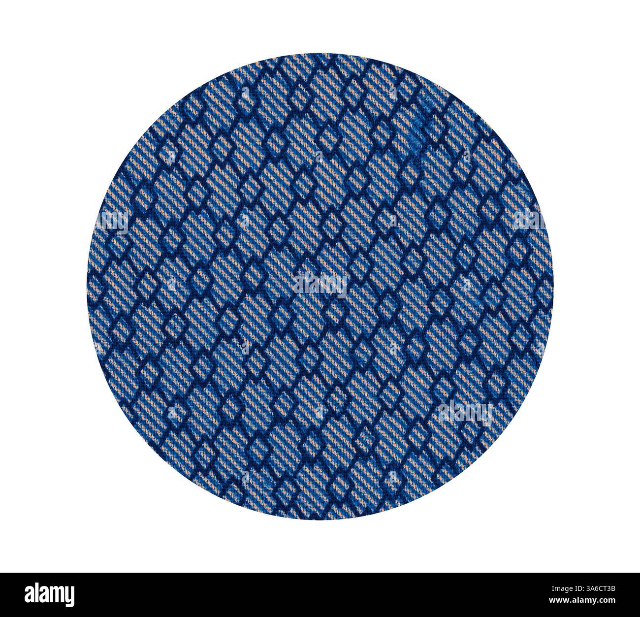 Ein kreisförmiges Muster mit einem detaillierten Design aus ineinander greifenden Formen in Blautönen. Klassische Kunst mit modernem Touch, neu interpretiert von Artotop, transformierte französische Stoffe, erste Hälfte des 19. Jahrhunderts Stockfoto