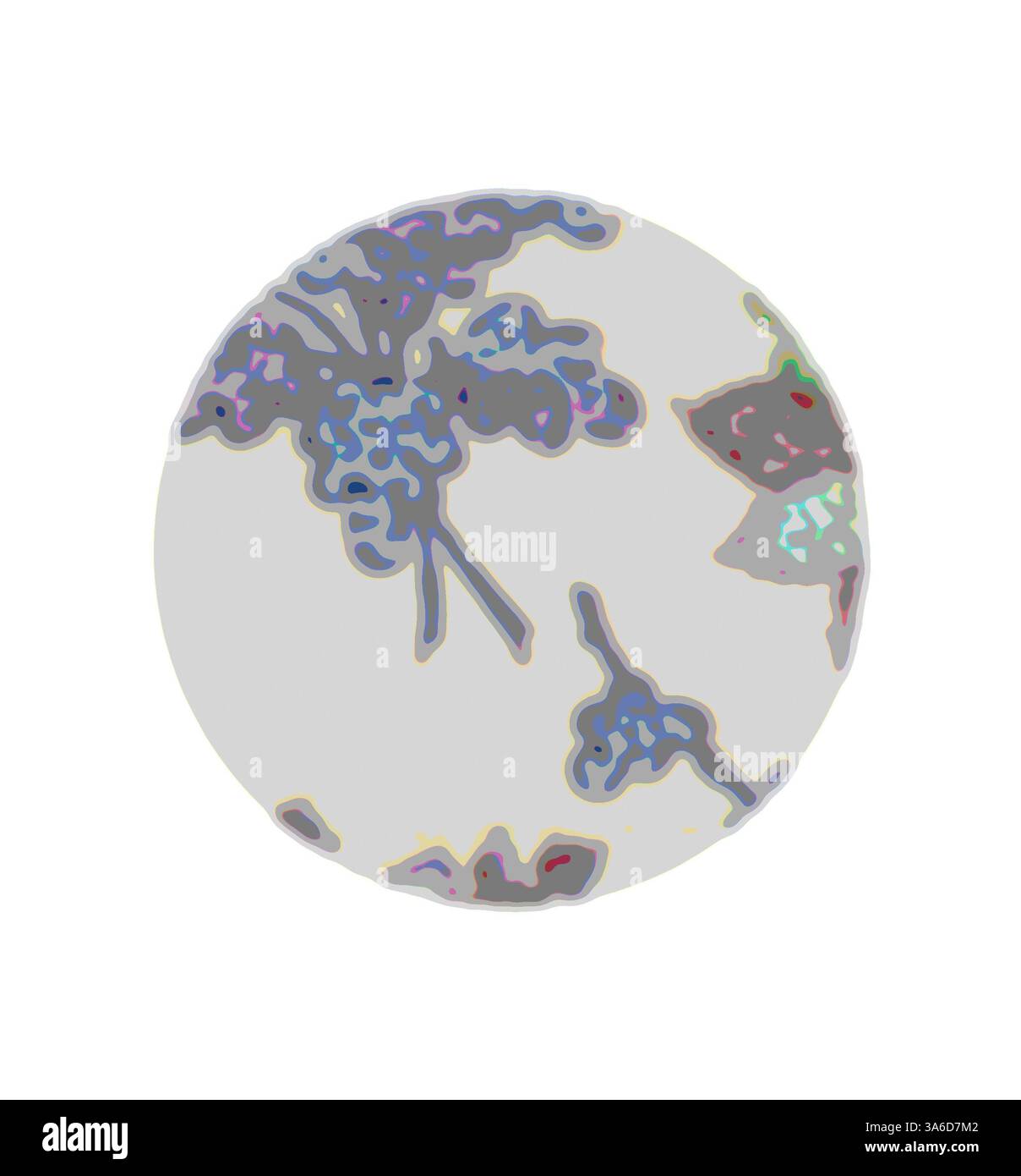 Ein abstraktes kreisförmiges Design mit Blumenmustern und gedämpften Farben schafft eine harmonische Mischung aus naturinspirierten Elementen. Klassische Kunst mit modernem Touch, neu interpretiert von Artotop, transformierte französische Stoffe, erste Hälfte des 19. Jahrhunderts Stockfoto