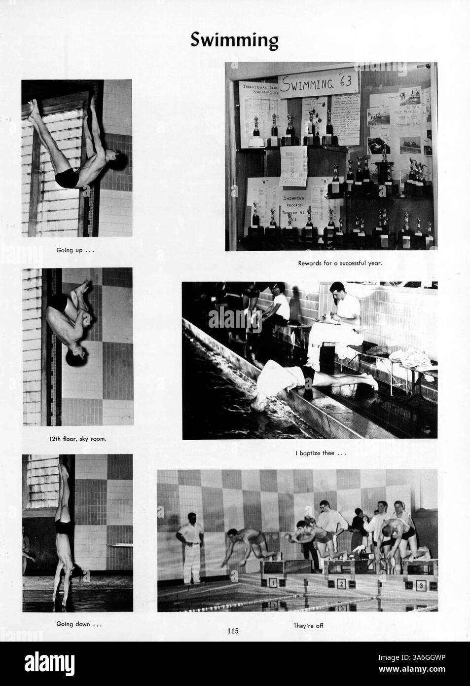 Dieses Jahrbuch deckt das Schuljahr 1962-1963 an der Benilde High ab und beleuchtet die Schüler, Lehrkräfte, Leichtathletik und außerschulische Aktivitäten der Schule. Stockfoto