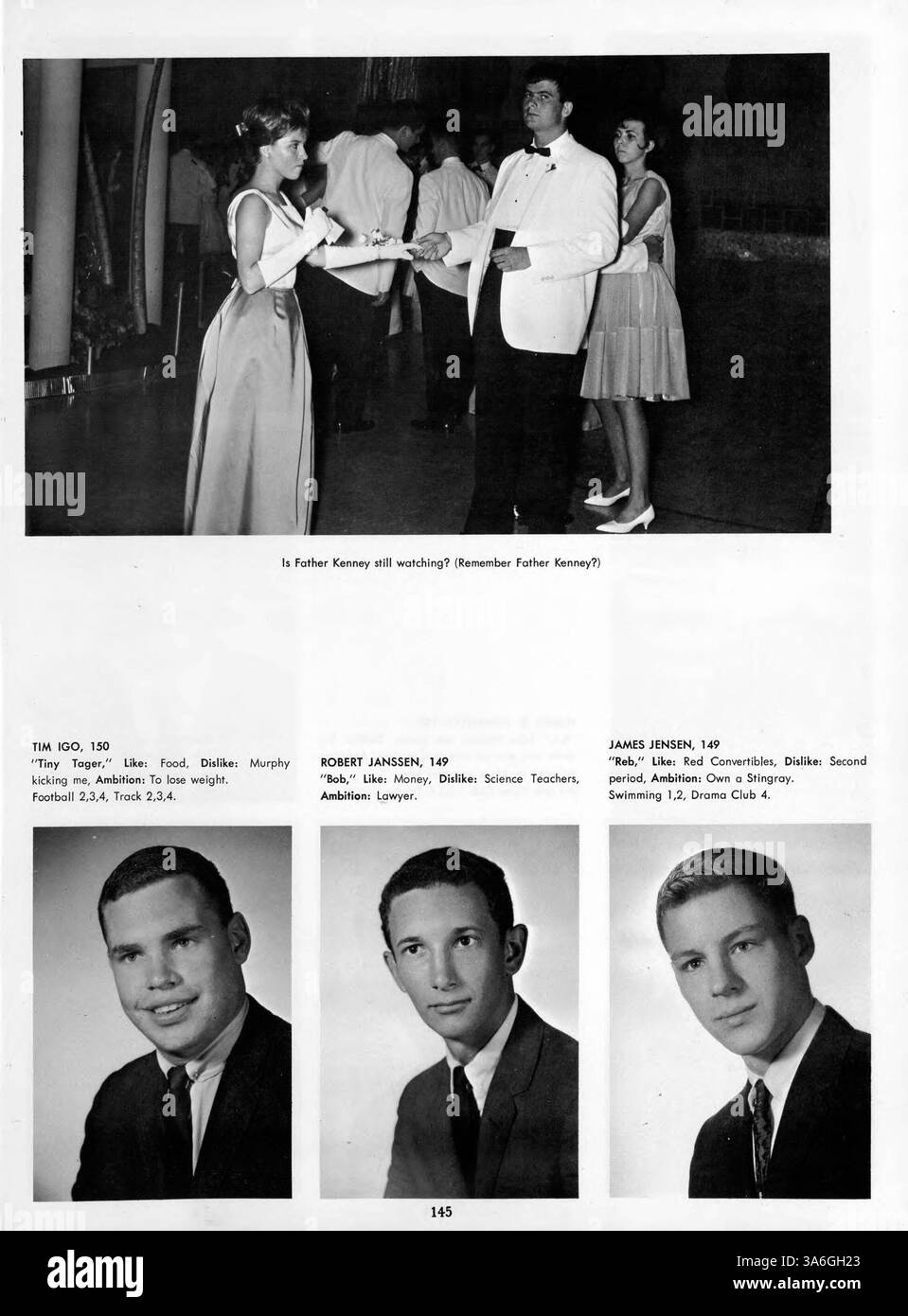 Das Jahrbuch 1963 der Benilde High zeigt die Aktivitäten von Studenten, Lehrkräften, Leichtathletik und Clubveranstaltungen, die das akademische Jahr 1962-1963 prägten. Stockfoto