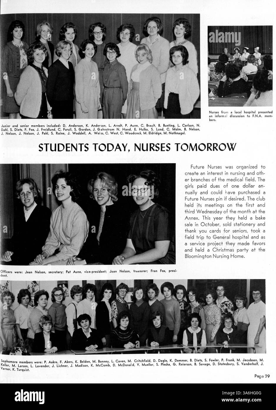 Dieses Jahrbuch der High School, „64 Bear“, dokumentiert die Aktivitäten, Sportarten, Vereine und akademischen Höhepunkte der Bloomington High School während des Schuljahres 1963-1964. Stockfoto