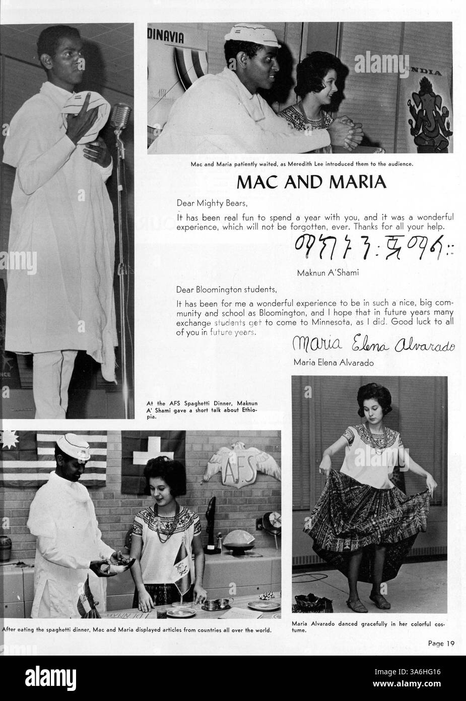 Das Jahrbuch „64 Bear“ dokumentiert das Schuljahr an der Bloomington High und konzentriert sich auf Schüleraktivitäten, Leichtathletik, Schulclubs und Höhepunkte der Lehrkräfte während des Jahres 1963-1964. Stockfoto