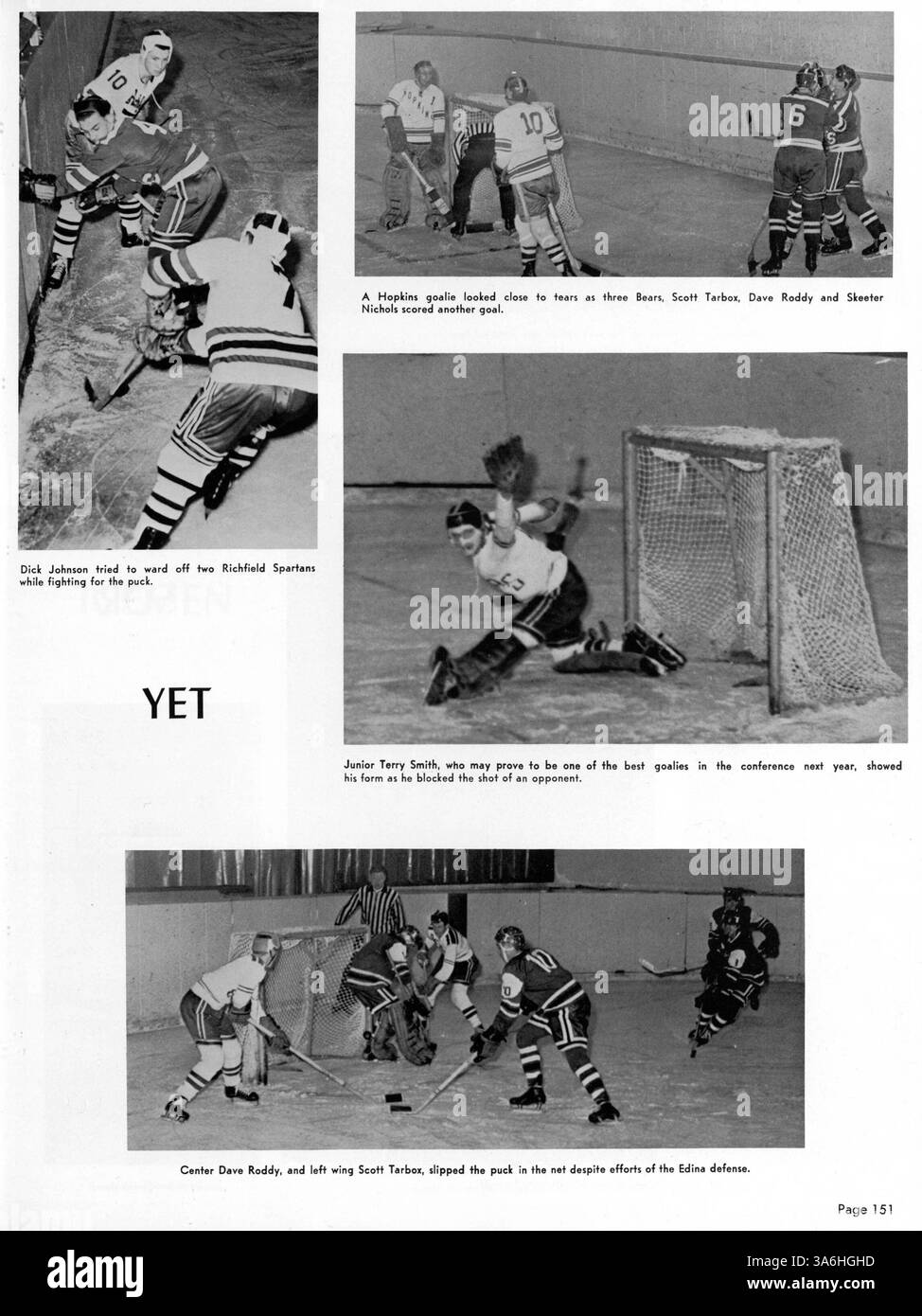 Diese Ausgabe von 1964 des Jahrbuchs „64 Bear“ der Bloomington High dokumentiert die akademischen und außerschulischen Höhepunkte des Schuljahres 1963-1964, darunter Studentenclubs, Leichtathletik und Beiträge der Fakultät. Stockfoto