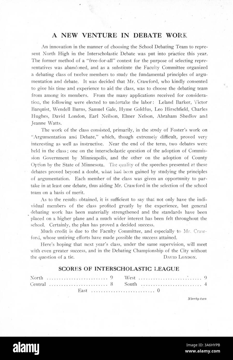 Das Polaris Jahrbuch von 1911 dokumentiert das akademische Jahr der North High School und erfasst wichtige Momente, Studentenporträts, Clubs und Leichtathletik. Es dient als historisches Artefakt, das die Aktivitäten der Gemeinde und die afroamerikanische Präsenz im Bildungswesen zu dieser Zeit veranschaulicht. Stockfoto