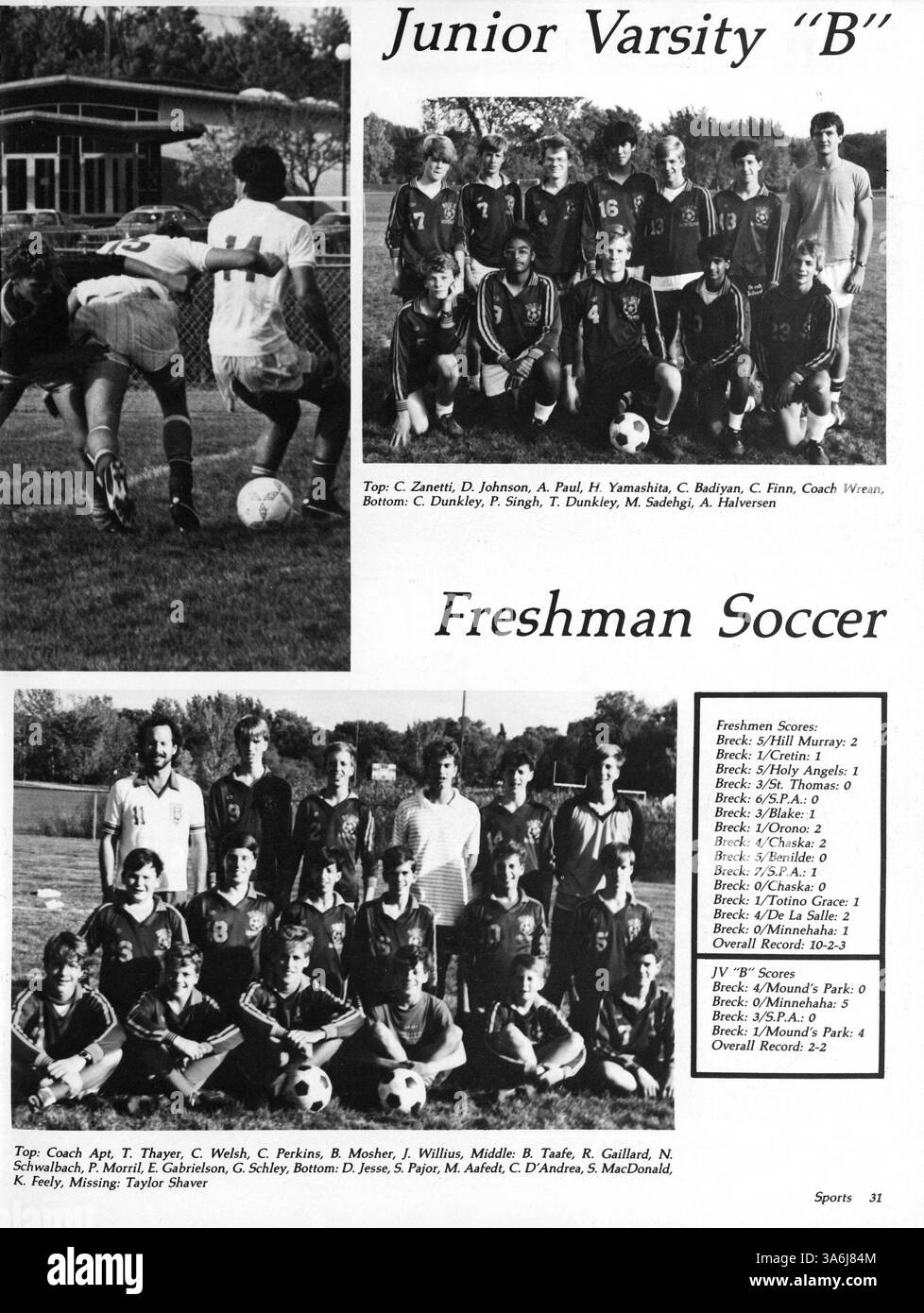 Diese Ausgabe des Jahrbuchs „Breck Mustang“ aus dem Jahr 1987 erfasst das Leben der Schüler, darunter Sport, Vereine und bemerkenswerte Veranstaltungen während des Schuljahres 1986-1987 an der Breck School. Stockfoto