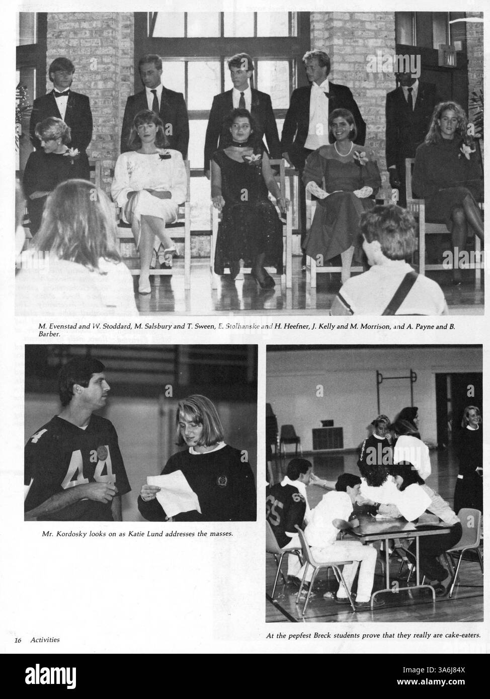 Die Ausgabe 1987 des Breck Mustang Jahrbuchs gibt einen Überblick über das Schuljahr mit Schülern, Lehrern, außerschulischen Aktivitäten, Leichtathletik, und wichtige Schulveranstaltungen. Stockfoto