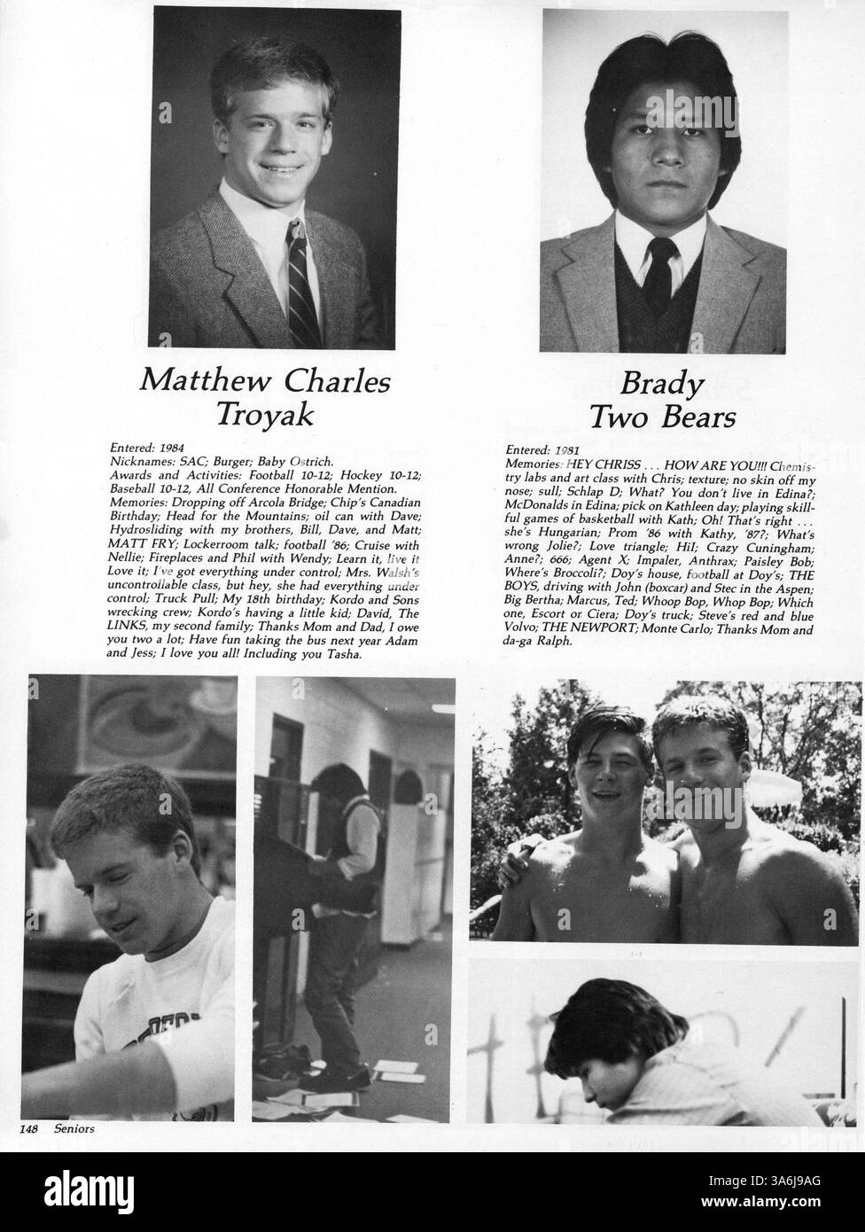 Das Breck Yearbook 1987 dokumentiert das Schuljahr 1986-1987 in Breck mit Schülerporträts, Beiträgen der Lehrkräfte, sportlichen Teams und außerschulischen Aktivitäten. Stockfoto