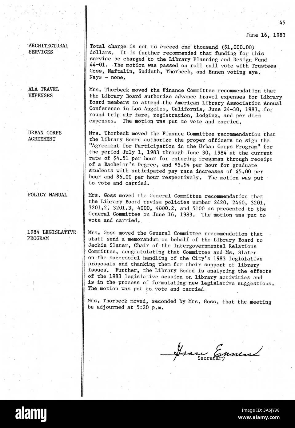 Im Jahr 1983 konzentrierte sich das Minneapolis Public Library Board auf die Bereitstellung von Mitteln, Bibliotheksprogramme und Strategien zur Verbesserung des Zugangs zu den Gemeinden und der Bibliotheksdienste für die lokale Bevölkerung. Stockfoto