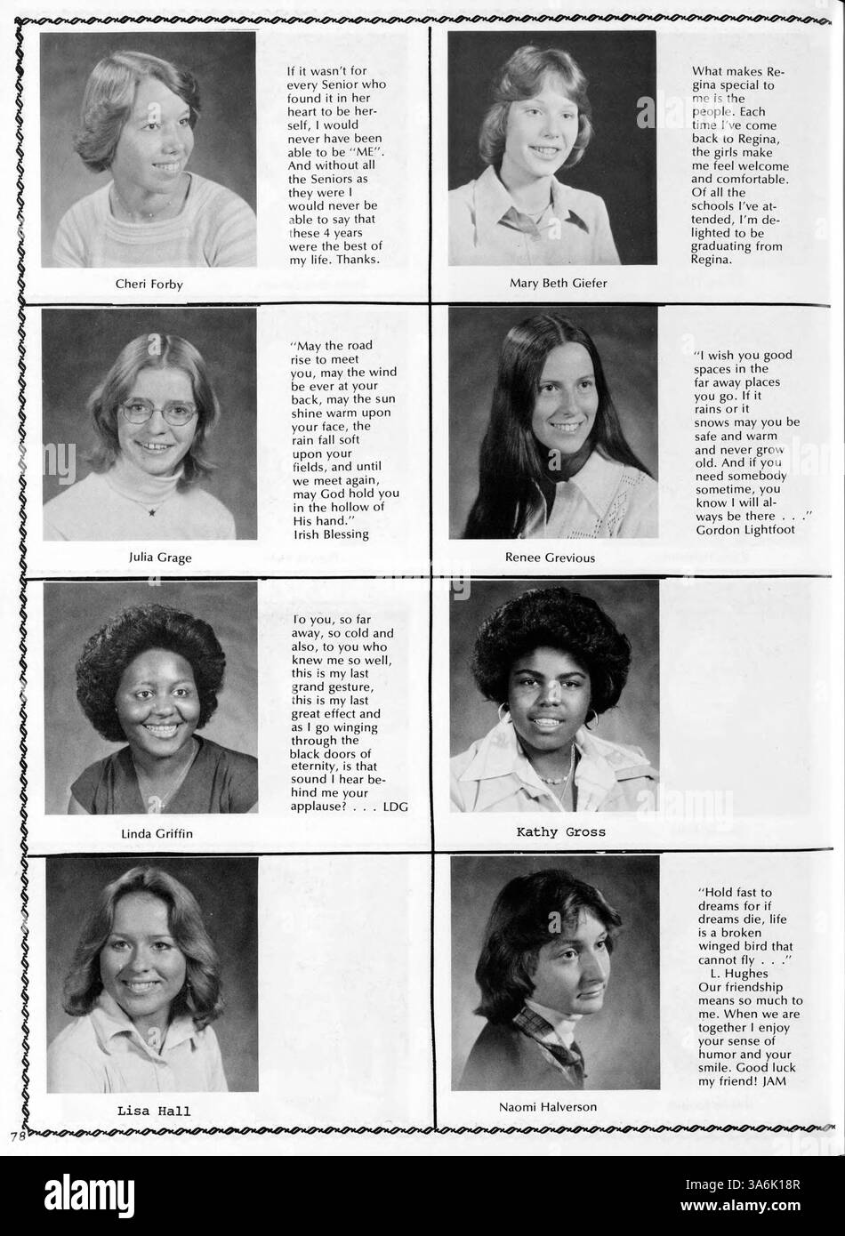 Magic 1977, Reginas Jahrbuch, bietet einen Überblick über das Schuljahr 1976-1977 und hebt die Aktivitäten der Schüler, sportliche Veranstaltungen und Lehrkräfte hervor. Stockfoto