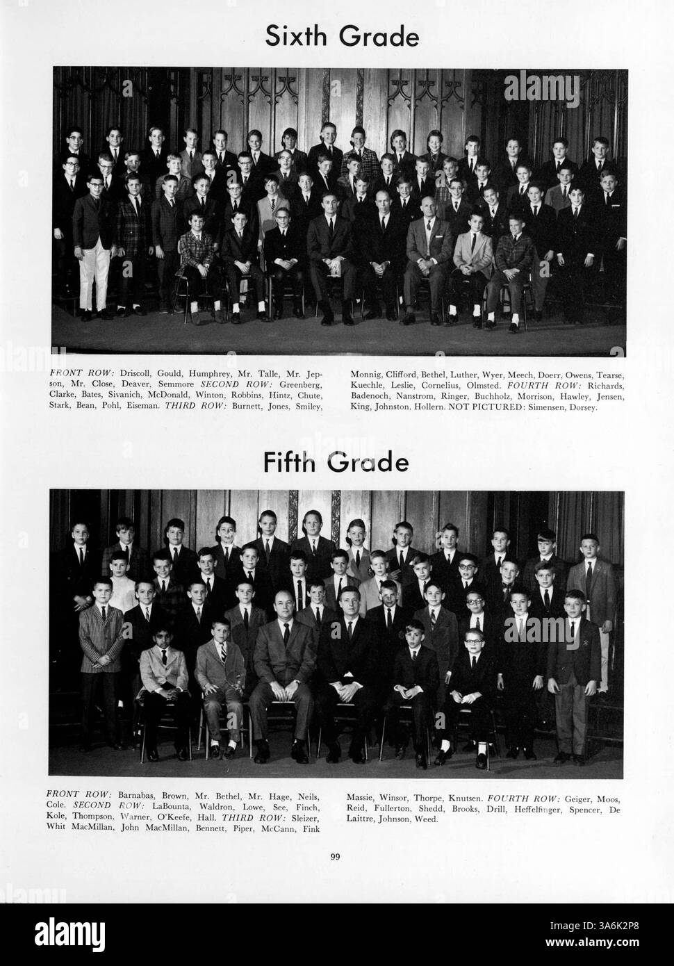 Das Jahrbuch „Call O' Pan“ 1964 der Blake School dokumentiert die wichtigsten Erfolge und Momente des Schuljahres 1963-1964, einschließlich bemerkenswerter Beiträge der Lehrkräfte, Aktivitäten der Schüler und sportlicher Highlights. Stockfoto