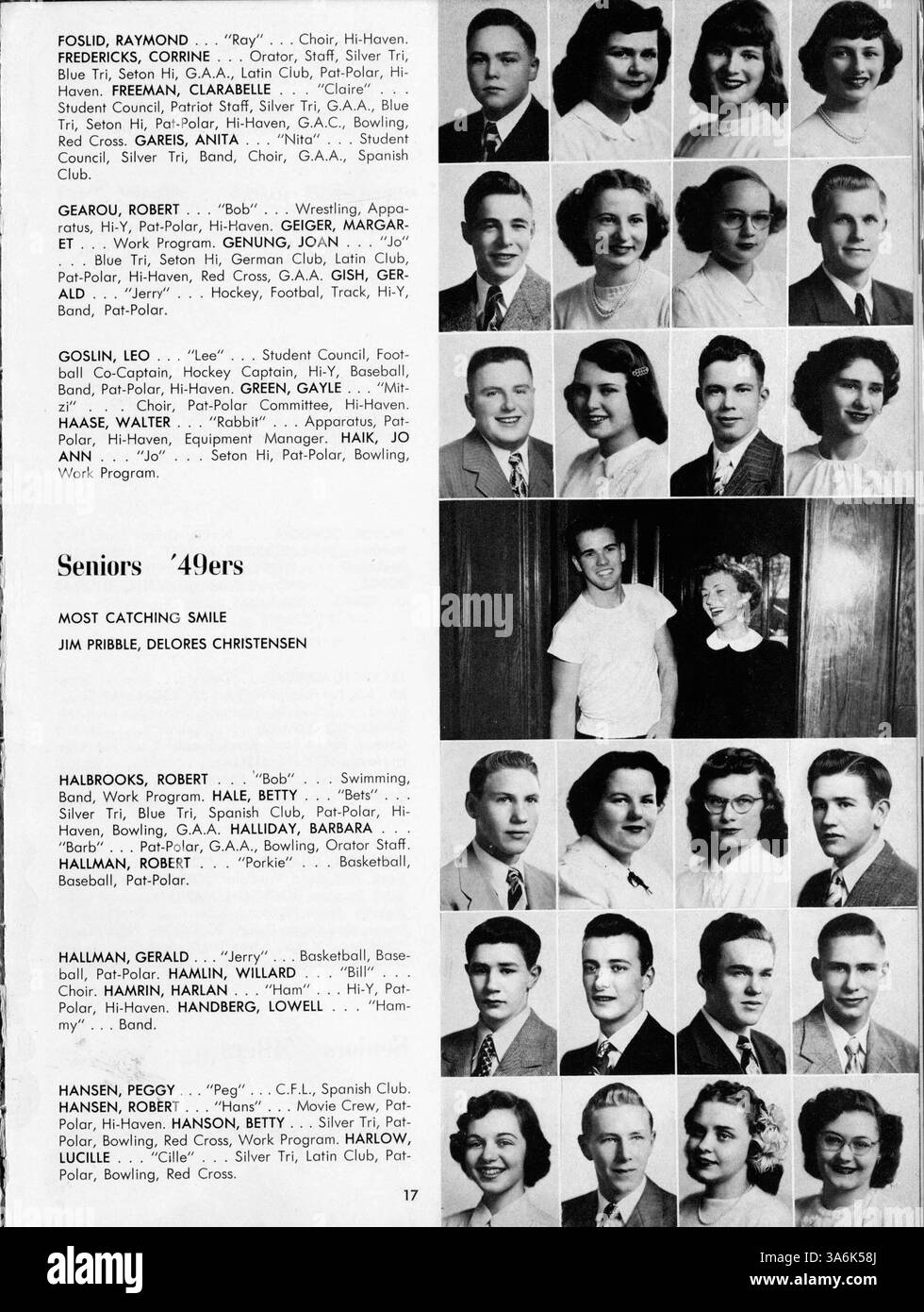 Das Jahrbuch 1949 der Patrick Henry High School dokumentiert die Schülerschaft, die Fakultät, die Leichtathletik und die wichtigsten Ereignisse des Schuljahres 1948-1949. Stockfoto