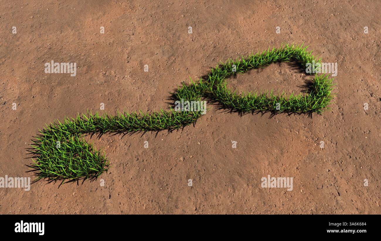 Konzept oder konzeptuelle grüne Sommer Rasen Gras Symbol Form auf braunem Boden oder Erde Hintergrund, Zeichen der Check-up Stethoskop. Eine illustration von 3D Stockfoto