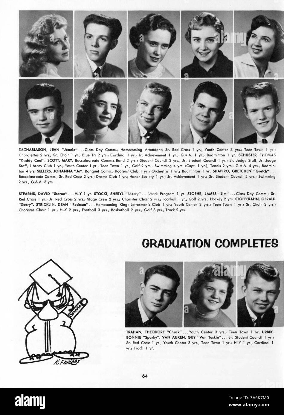 Das Jahrbuch der Marshall High School 1959, „Cardinal“, erfasst die Leistungen der Schüler, Beiträge der Lehrkräfte, außerschulische Vereine, Sportmannschaften und schulweite Veranstaltungen aus dem akademischen Jahr 1958-1959. Stockfoto