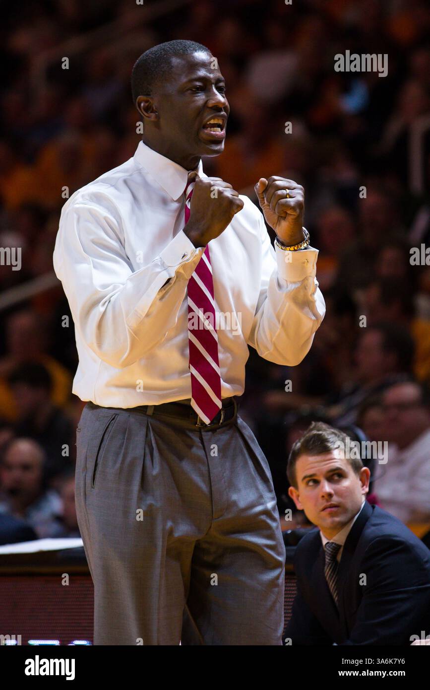 10. Januar 2015: Cheftrainer Anthony Grant von der Alabama Crimson Tide während des NCAA-Basketballspiels zwischen den University of Tennessee Volunteers und der University of Alabama Crimson Tide in der Thompson Boling Arena in Knoxville TN (Credit Image: © Tim Gangloff/Cal Sport Media/ZUMAPRESS.com) Stockfoto