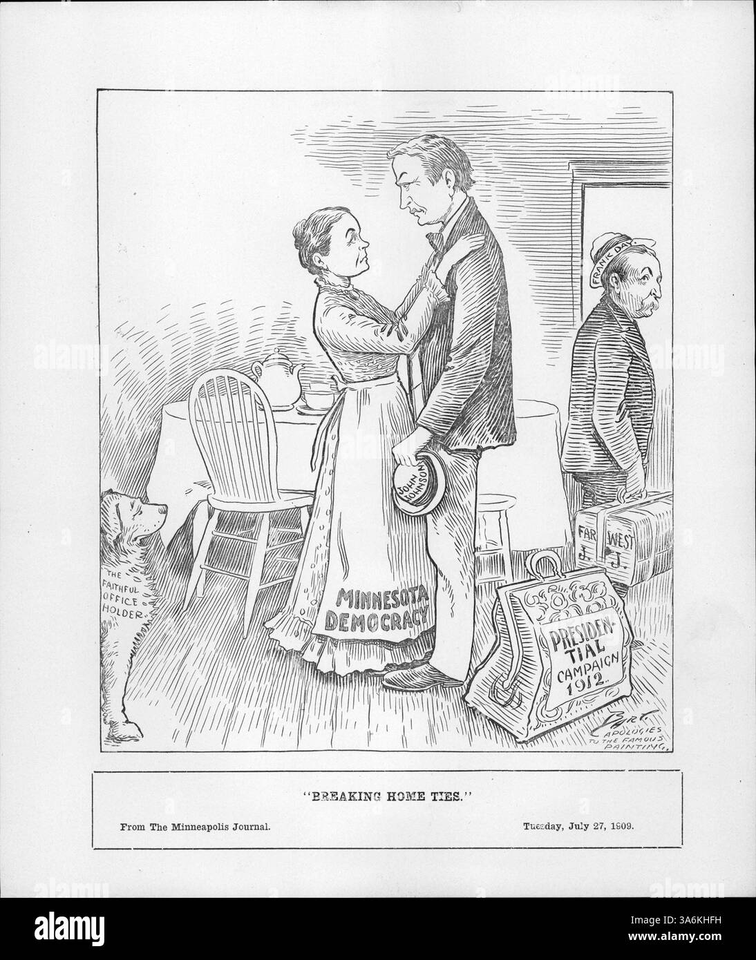 John Johnson verabschiedet sich von Minnesota Democracy, als er 1912 nach seiner Niederlage im Jahr 1908 zum Präsidentschaftswahlkampf aufbricht und sich auf die nächsten Wahlen konzentriert. Stockfoto