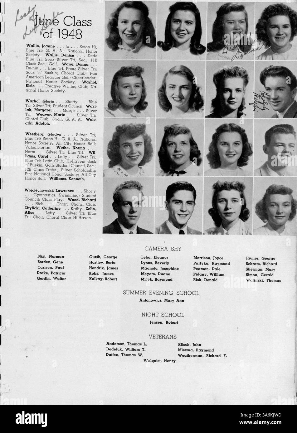 Das Jahrbuch „Wizard“ 1948 an der Edison High School dokumentiert die akademischen, sportlichen und außerschulischen Höhepunkte des Schuljahres 1947-1948. Stockfoto