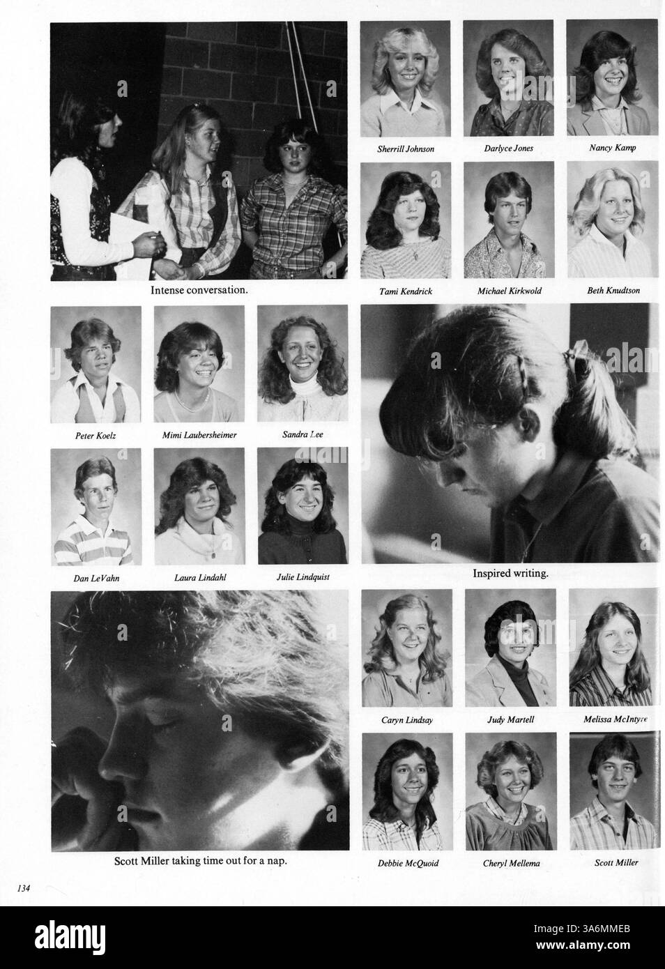 Das Jahresbuch 1980 Antler von der Minnehaha Academy dokumentiert wichtige Veranstaltungen, darunter Studenten, Lehrer, Leichtathletik und Vereine aus dem akademischen Jahr 1979-1980. Die Seiten 55, 56 und 59-62 fehlen. Stockfoto