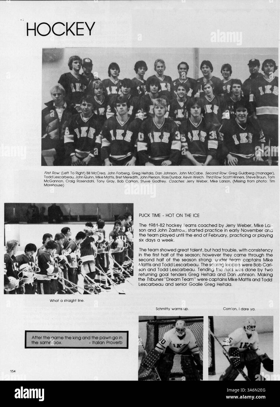 Dieses 1982 Warrior Yearbook von der Hopkins Eisenhower High School bietet einen detaillierten Bericht über das Schuljahr 1981-1982, in dem Schülerleistungen, Schulaktivitäten und sportliche Veranstaltungen hervorgehoben werden. Stockfoto