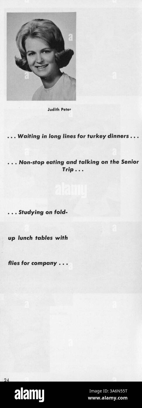 Das Regina Yearbook von 1963-1964 dokumentiert die Aktivitäten von Studenten und Dozenten und hebt wichtige Schulveranstaltungen, sportliche Wettbewerbe und außerschulische Aktivitäten während des Studienjahres hervor. Stockfoto