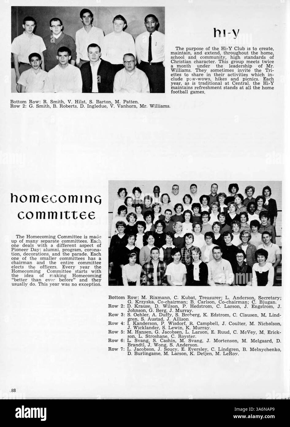 Das Centralian Jahrbuch 1964 dokumentiert das vielfältige Studentenleben an der Central High School im akademischen Jahr 1963-1964. Sie hebt die Beteiligung der Schüler an Vereinen, Leichtathletik und verschiedenen Schulveranstaltungen hervor und betont die Beiträge afroamerikanischer Schüler zur Schulkultur. Stockfoto