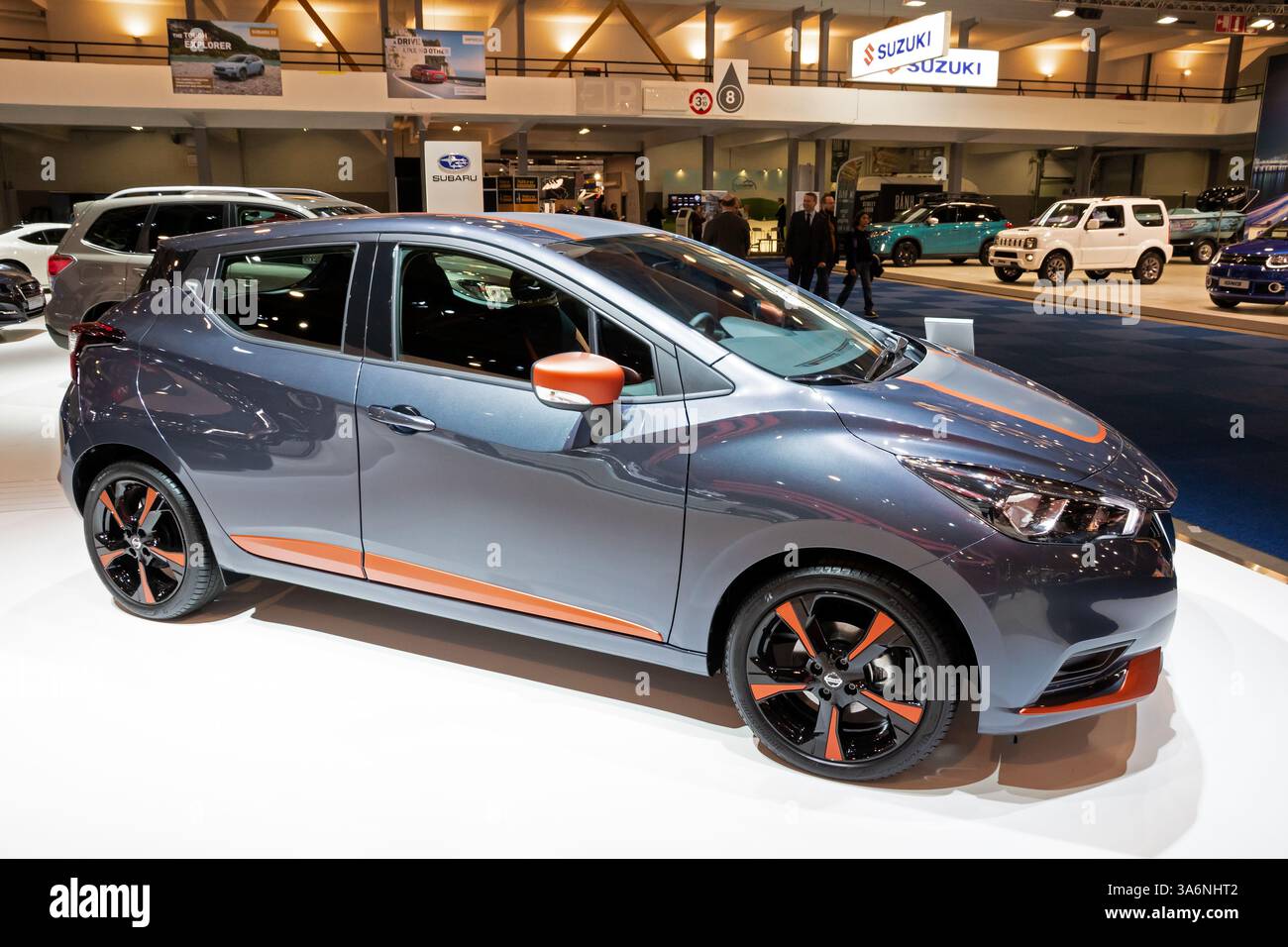 Nissan Micra Car auf der Brüsseler Autosalon Motor Show. Belgien - 10. Januar 2018. Stockfoto