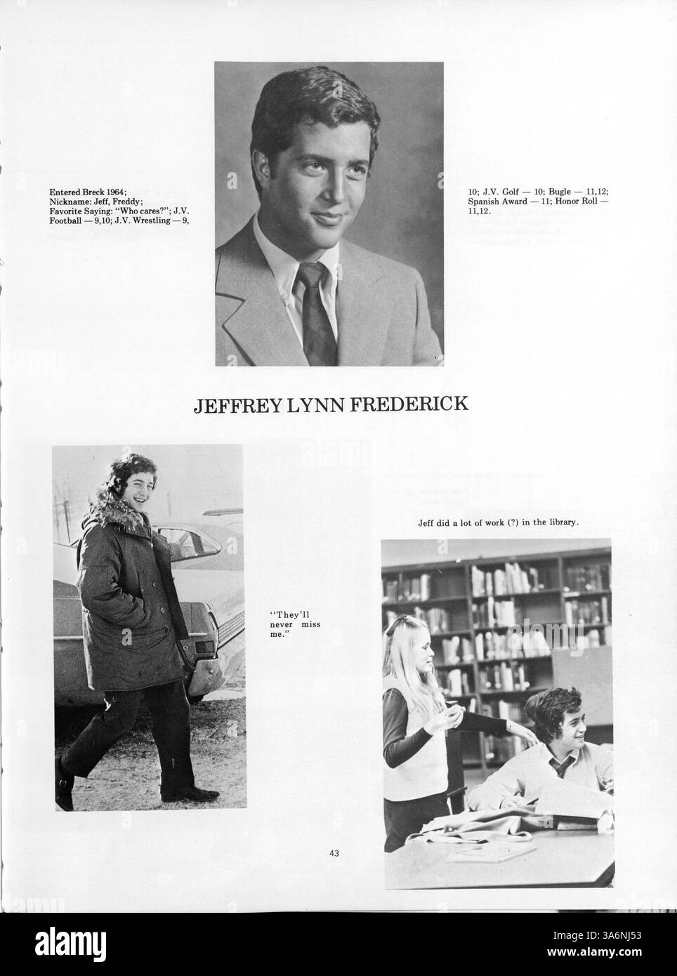 Die Ausgabe 1971 des Breck Mustang Jahrbuchs fängt das Schuljahr 1970-1971 ein und zeigt Schüler, Lehrer, Leichtathletik, Clubs, und wichtige Schulveranstaltungen. Stockfoto