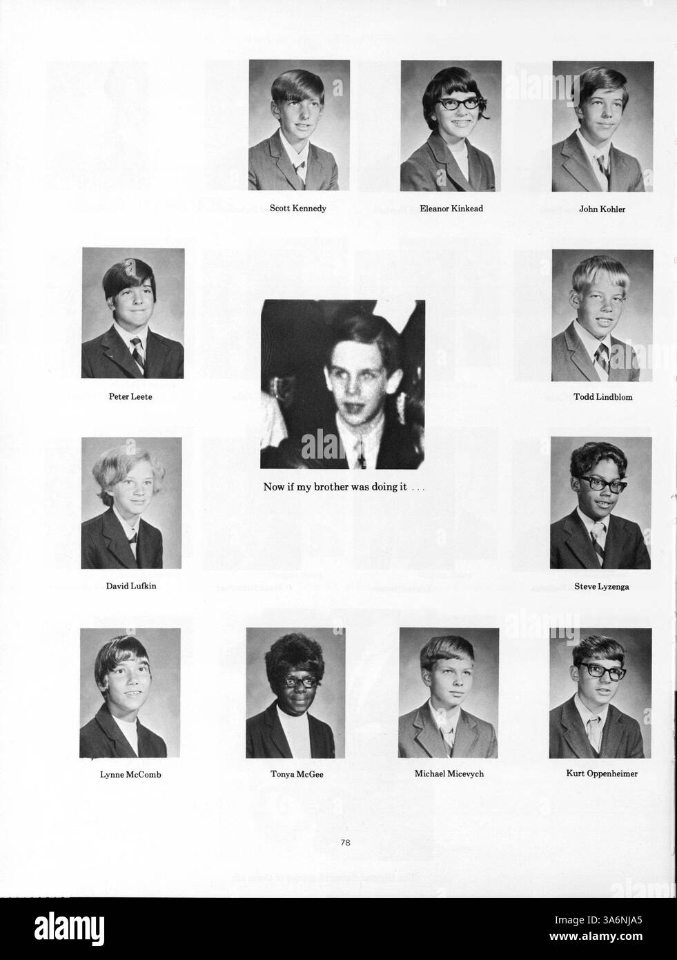 Das Breck Yearbook 1971 (Mustang) beleuchtet die akademischen und außerschulischen Erfahrungen von Studenten, Dozenten und Leichtathletik während des Schuljahres 1970-1971. Stockfoto
