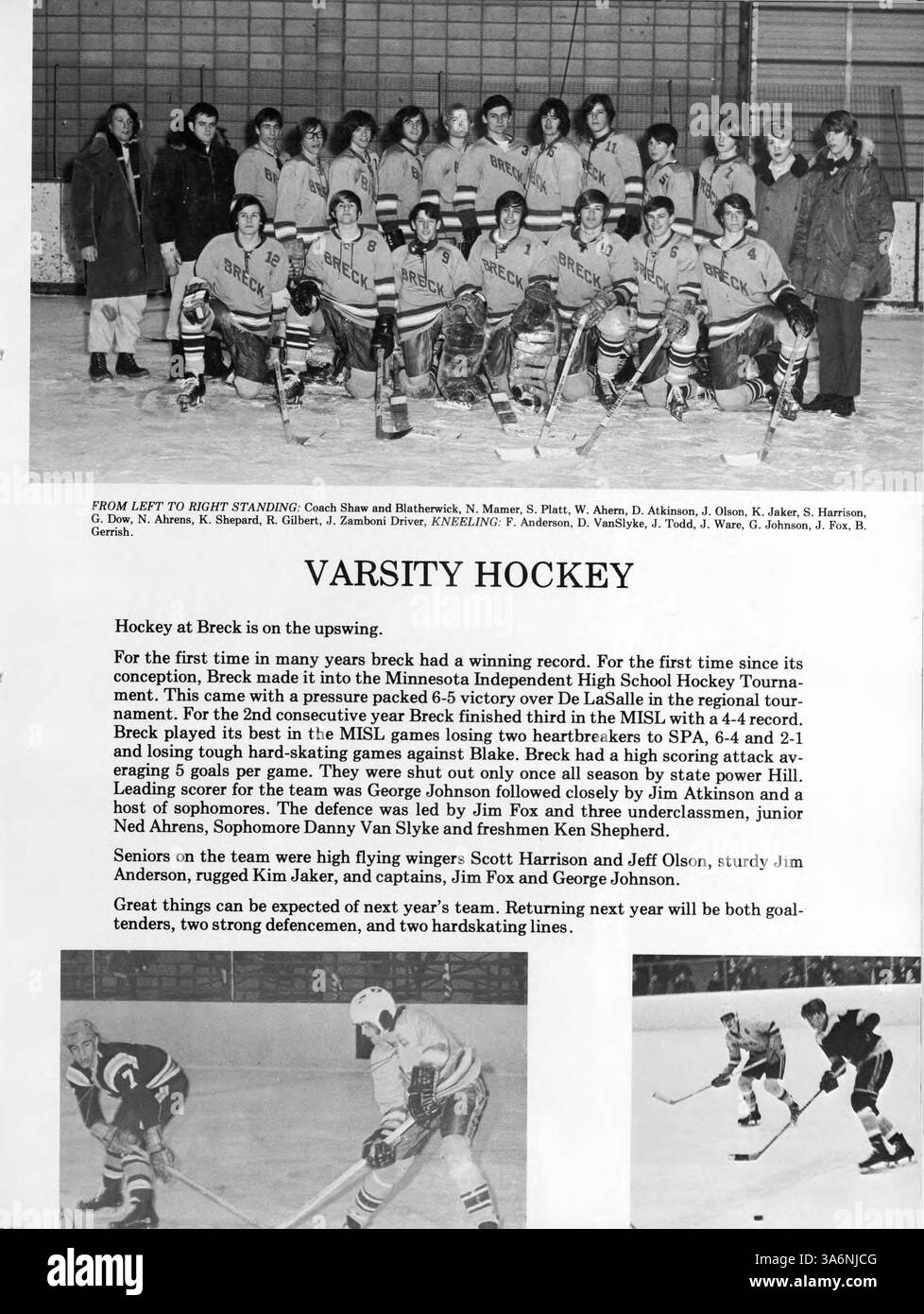 Das Breck Yearbook 1971, Mustang Edition, zeigt die Schüler, Lehrer, Sportveranstaltungen, Clubs und wichtige Momente des akademischen Jahres 1970-1971 an der Breck School. Stockfoto