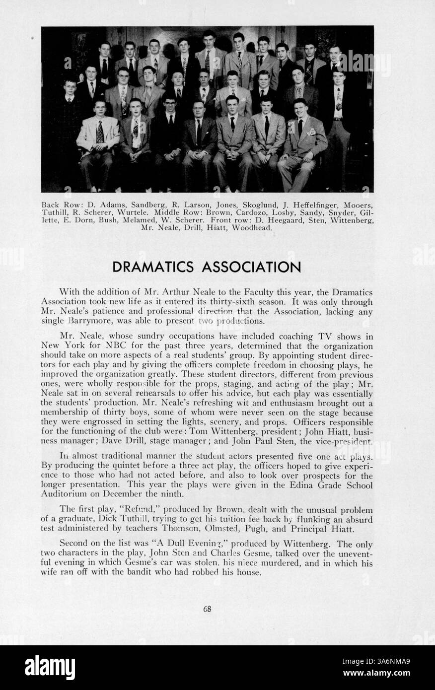 Dieses Jahrbuch bietet eine Momentaufnahme des Schülerlebens, der Lehrkräfte, der Leichtathletik und der außerschulischen Aktivitäten während des Schuljahres 1950-1951 an der Blake School. Stockfoto