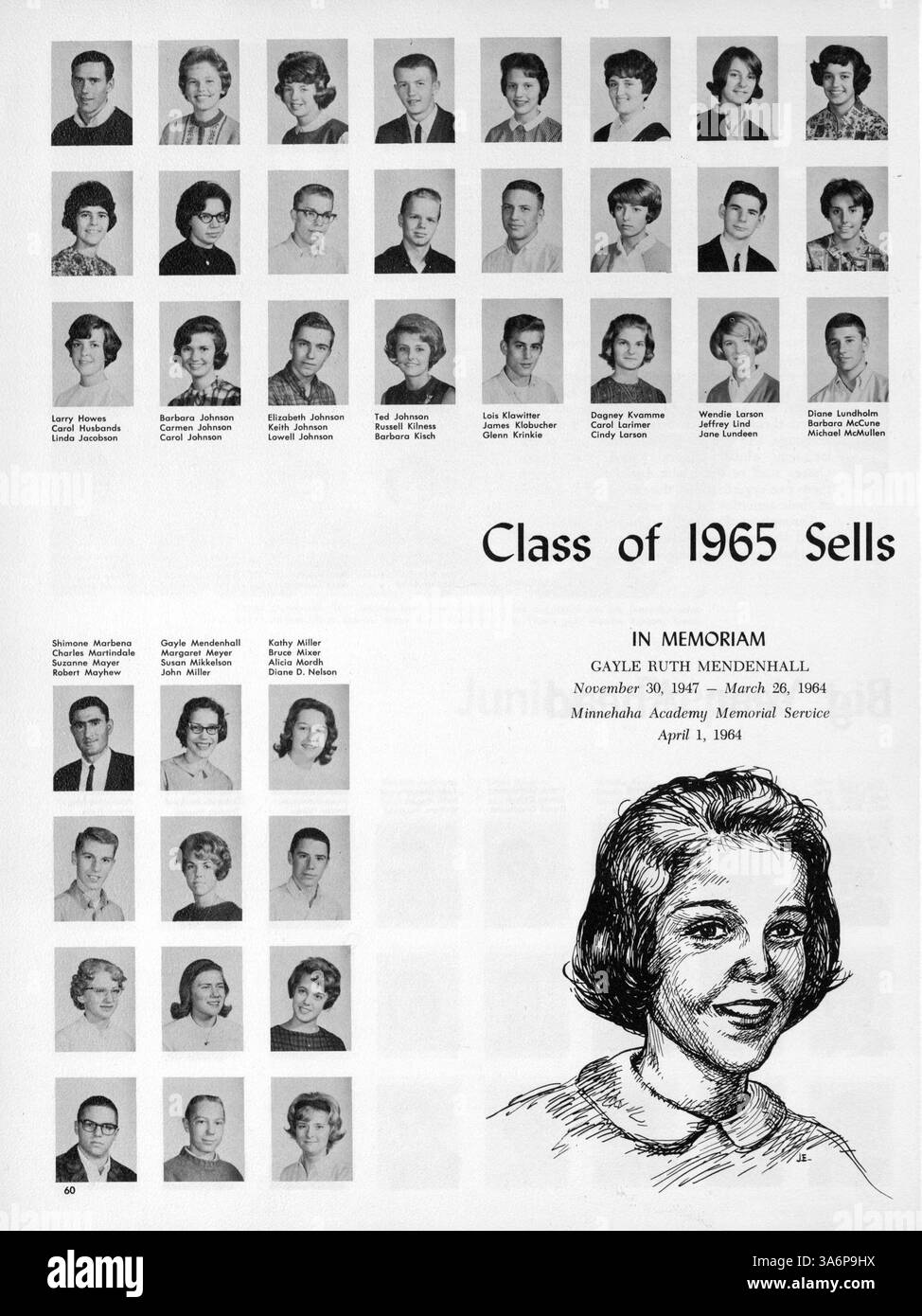 Das Antler 64 Jahrbuch der Minnehaha Academy dokumentiert das Schuljahr 1963-1964 mit akademischen Highlights, Schüleraktivitäten, Vereinen, Leichtathletik, und wichtige Ereignisse. Stockfoto