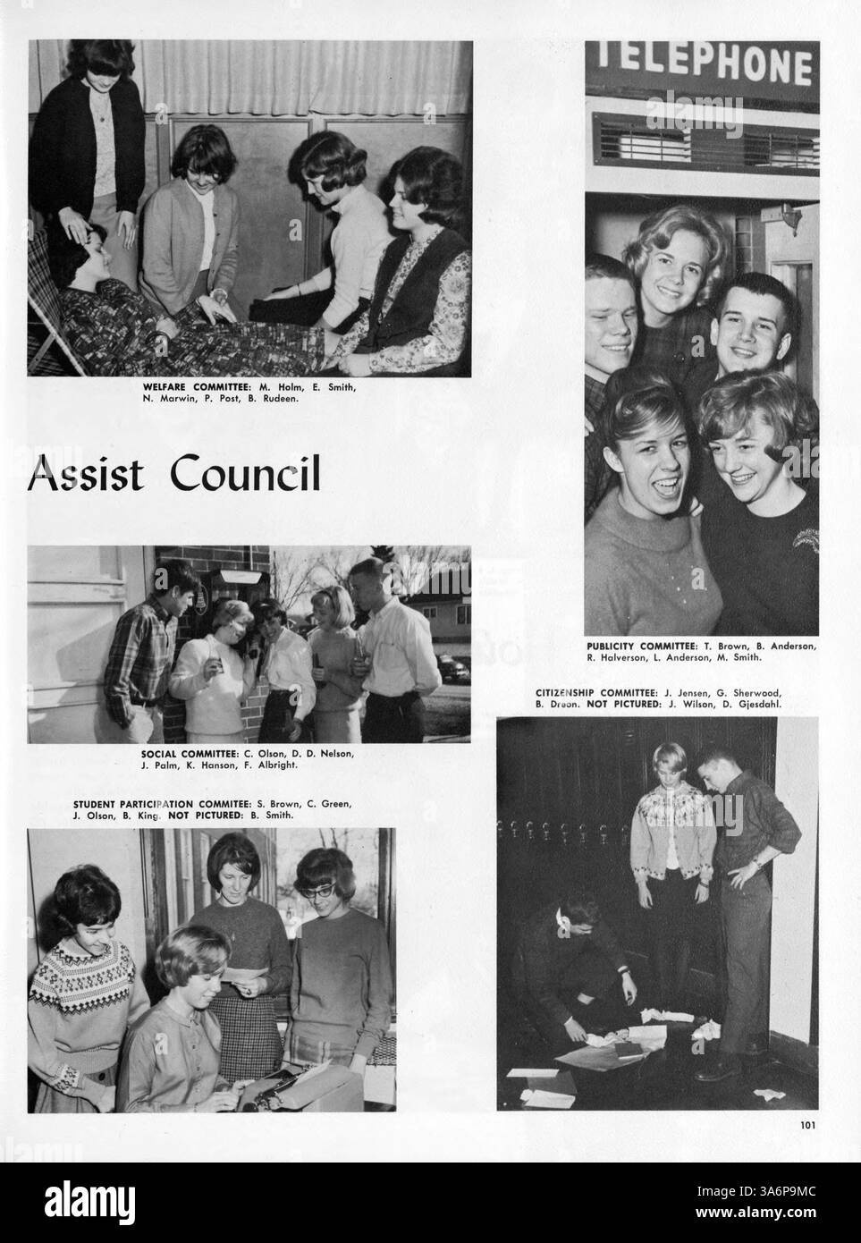 Das Geweih Jahrbuch 1964 von der Minnehaha Academy bietet einen Überblick über das Schuljahr 1963-1964 und dokumentiert das Leben der Schüler, die Leichtathletik, die Fakultät und die Vereine. Stockfoto