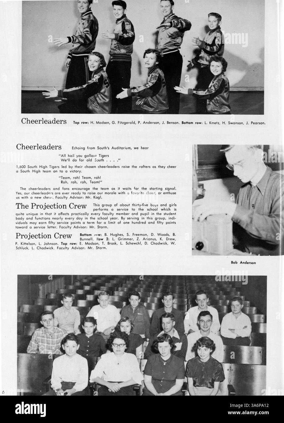 Das South High Yearbook 1951, „Tiger“, stellt eine historische Aufzeichnung des akademischen Jahres 1950-1951 dar. Es umfasst Schülerporträts, Highlights von sportlichen Veranstaltungen, Clubaktivitäten und andere wichtige Schulveranstaltungen. Das Jahrbuch dokumentiert auch die Präsenz afroamerikanischer Schüler und deren Einfluss auf die Kultur der Schule. Stockfoto