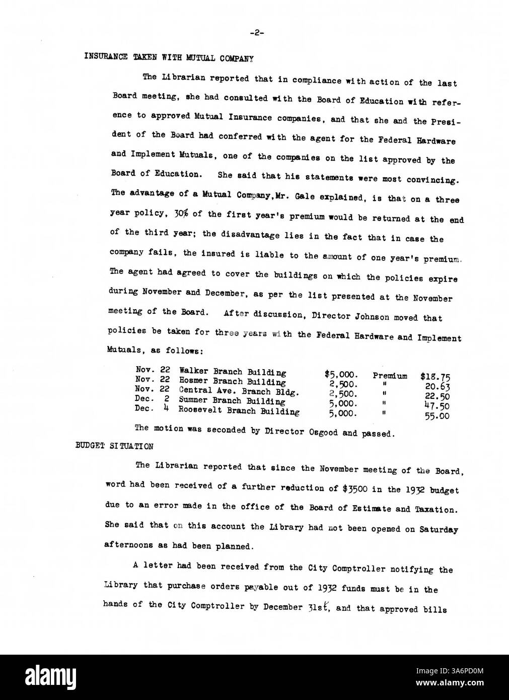 Das Minneapolis Public Library Board Minneapolis 1932 konzentriert sich auf wichtige Entscheidungen in Bezug auf Bibliotheksdienste, Finanzmanagement und Engagement der Gemeinde während der Großen Depression. Stockfoto