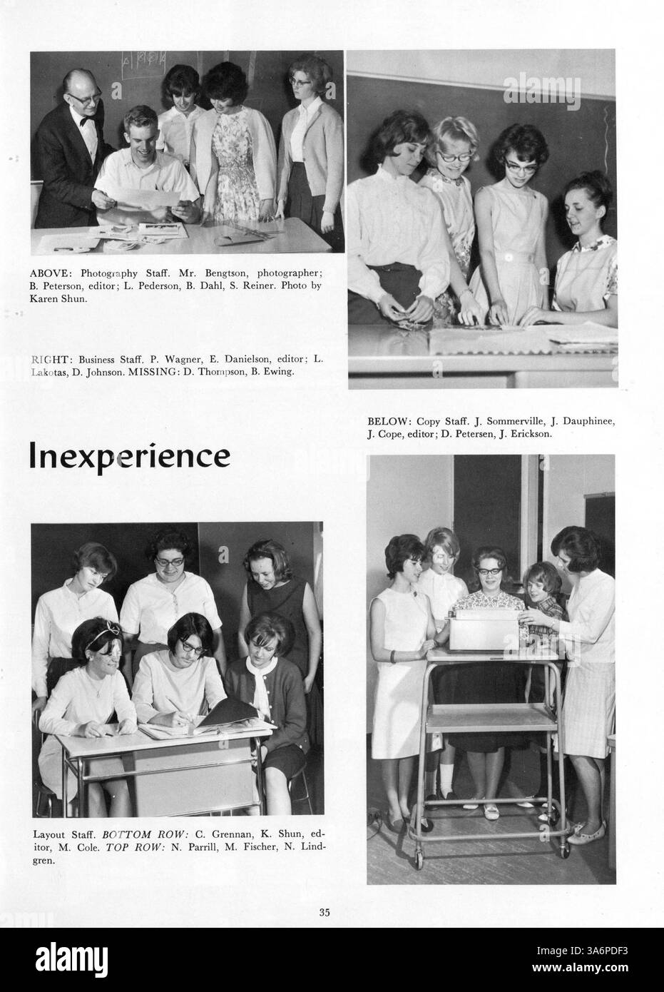 Dieses Jahrbuch für 1964 dokumentiert das Schuljahr 1963-1964 mit Highlights aus Leichtathletik, Studentenvereinen und akademischen Veranstaltungen. Stockfoto