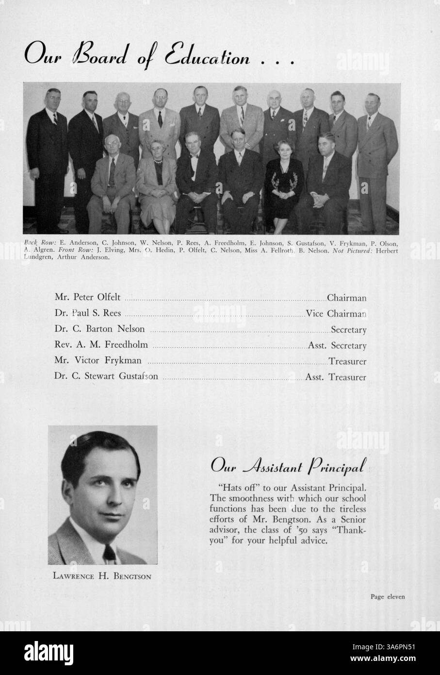 Das Jahrbuch 1950 Antler der Minnehaha Academy beleuchtet das akademische Jahr 1949-1950, das Leichtathletik, Vereine, Schülerleistungen und Schulveranstaltungen umfasst. Stockfoto