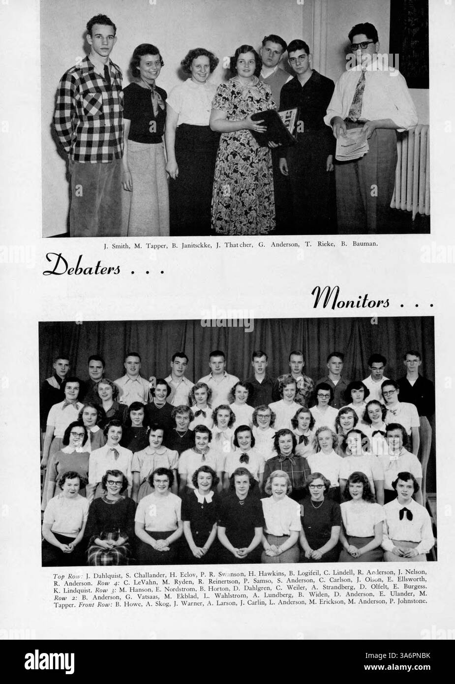 Das Jahresbuch 1950 der Minnehaha Academy Antler beschreibt das Schuljahr 1949-1950, mit Schülern, Lehrkräften, Leichtathletik und verschiedenen Schulvereinen und -Veranstaltungen. Stockfoto