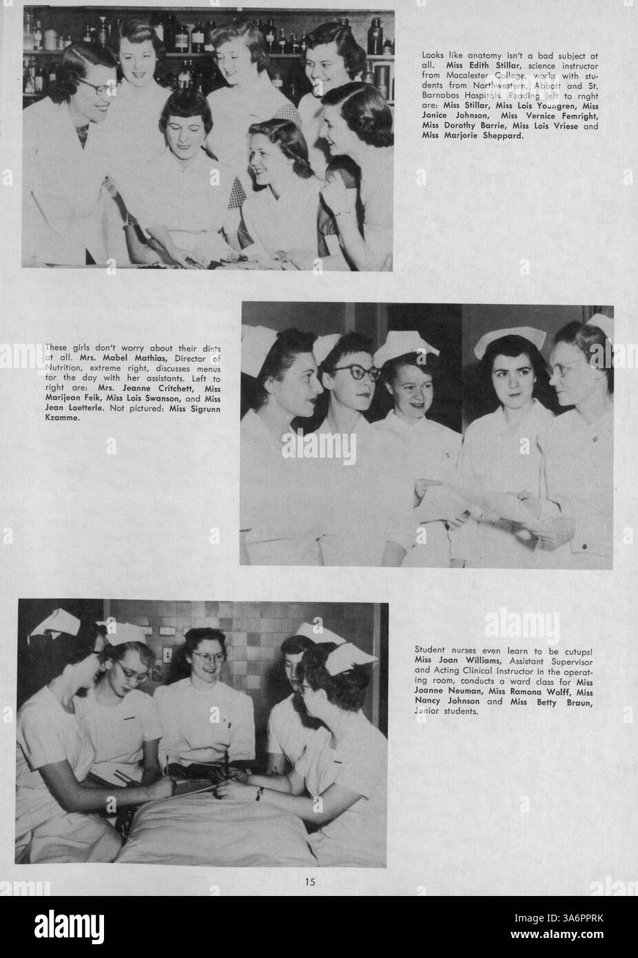 Das Jahrbuch 1952 der Northwestern Hospital School of Nursing zeigt Krankenpflegeschülerinnen, Lehrkräfte und Veranstaltungen aus dem akademischen Jahr 1951-1952. Stockfoto