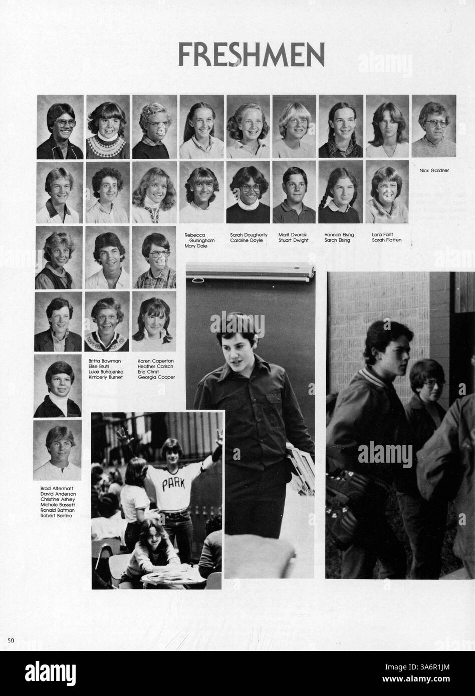 In diesem Jahrbuch „Breck Mustang“ 1982 werden die wichtigsten Ereignisse, Vereine, Leichtathletik, Schüler und Lehrer der Breck School im Schuljahr 1981-1982 erfasst. Stockfoto