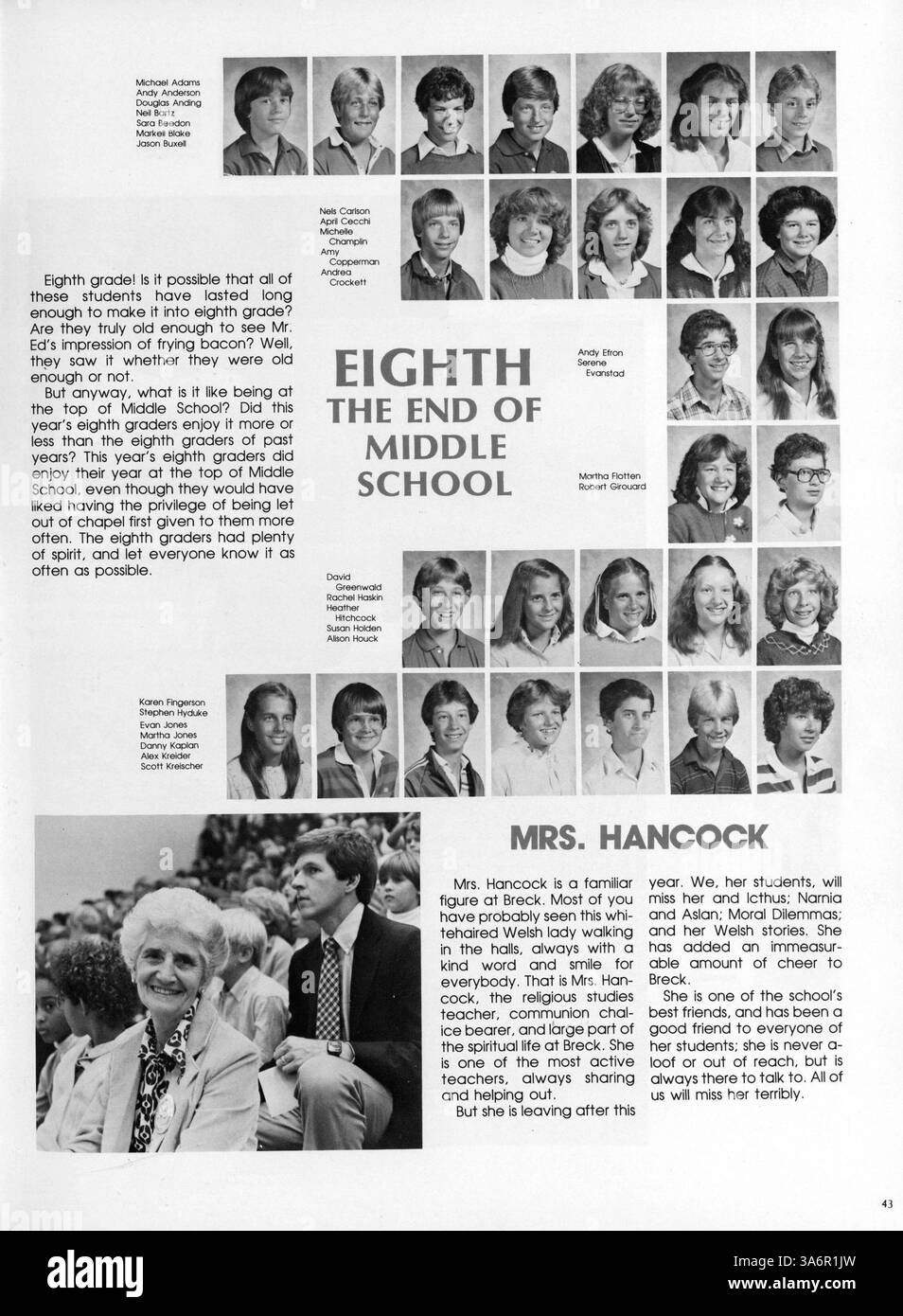 Das Jahrbuch „Breck Mustang“ 1982 zeigt die Leistungen und Erfahrungen von Schülern, Lehrkräften und Sportteams während des Schuljahres 1981-1982 an der Breck School. Stockfoto