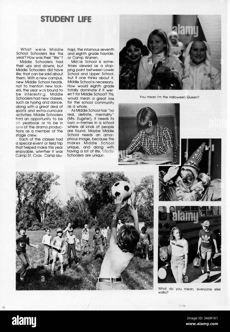 Diese Ausgabe des Jahrbuchs Breck Mustang 1982 dokumentiert das Schuljahr 1981-1982 an der Breck School und dokumentiert die Höhepunkte von Studenten, Dozenten, Sport und außerschulischen Veranstaltungen. Stockfoto