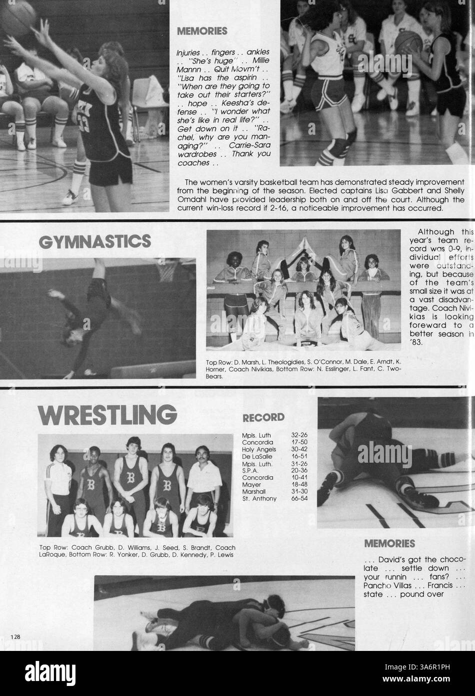 In diesem Jahrbuch von Breck Mustang 1982 werden Schüler- und Lehrerbeteiligung, sportliche Wettbewerbe und wichtige Ereignisse aus dem Schuljahr 1981-1982 an der Breck School vorgestellt. Stockfoto