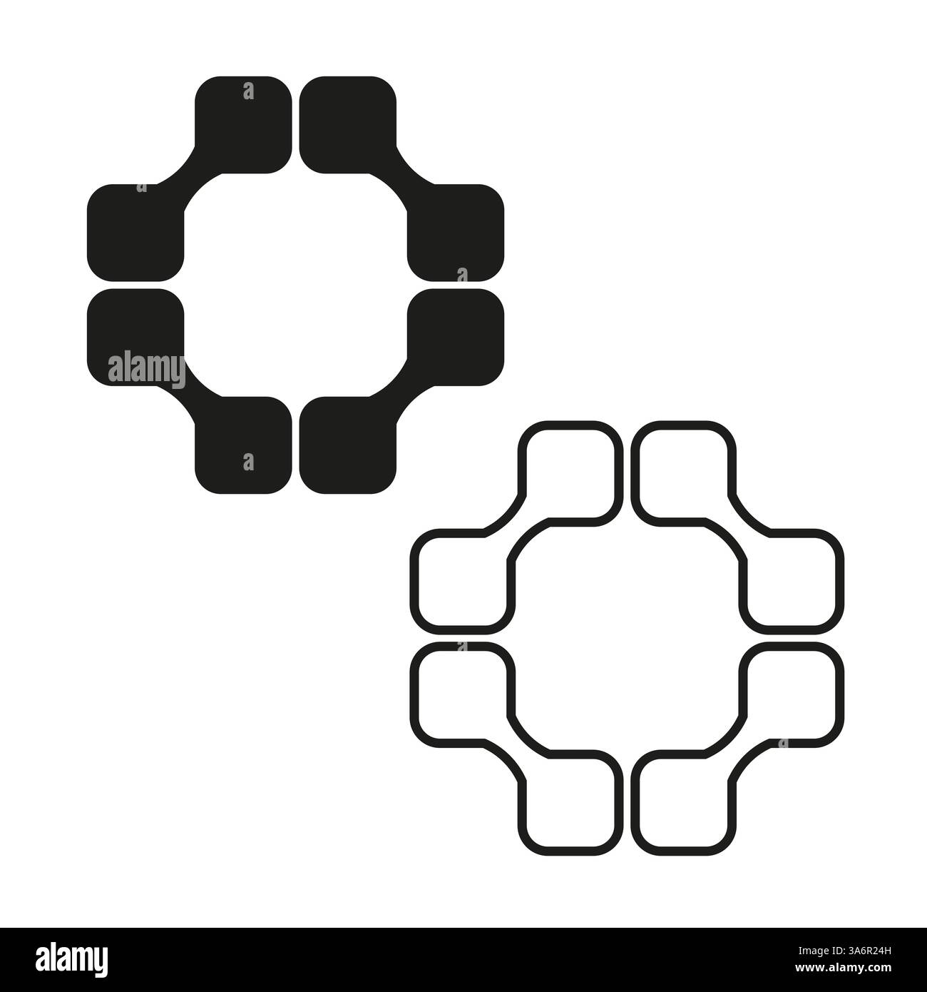 Verknüpftes sechseckiges Muster. Abstrakte schwarze Verbindungen. Geometrisches kreisförmiges Layout. Vektorabbildung. Stock Vektor