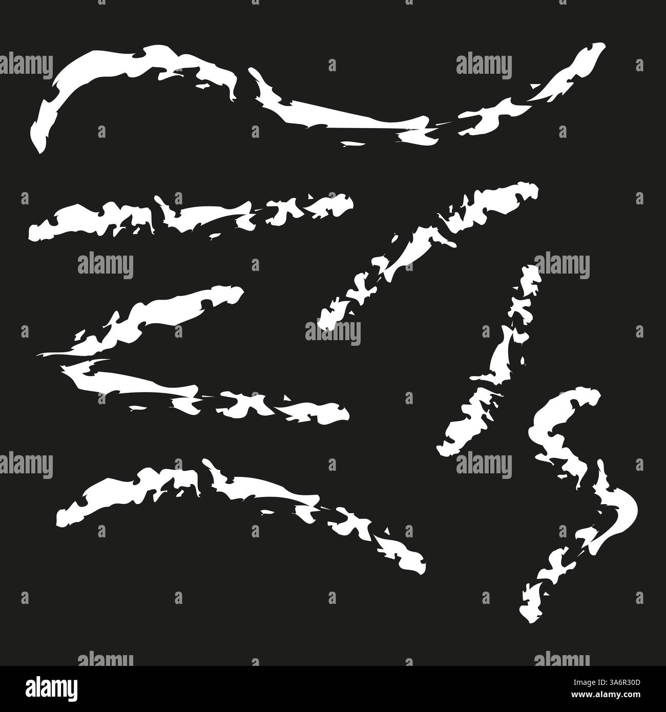 Abstrakte Pinselstriche. Verstörte Farbspuren. Raue Tinte Kratzer. Schwarze künstlerische Textur. Stock Vektor